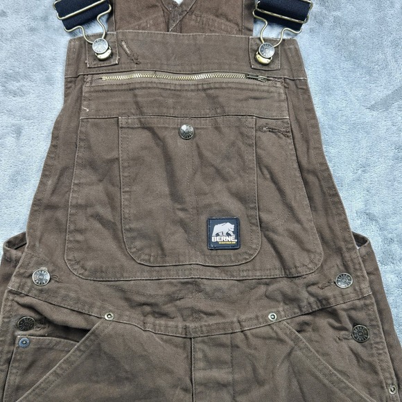 Berne Canvas Overalls Bibs Men 30x30 Dark Brown Unlined Actual 30×28 - Picture 4 of 11